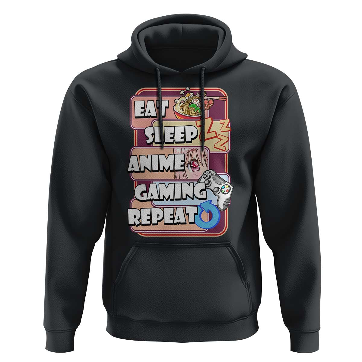 Eat Sleep Anime Gaming Repeat Hoodie Kawaii Otaku Manga Ramen Lover