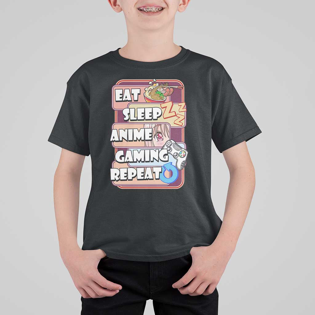 Eat Sleep Anime Gaming Repeat T Shirt For Kid Kawaii Otaku Manga Ramen Lover - Wonder Print Shop