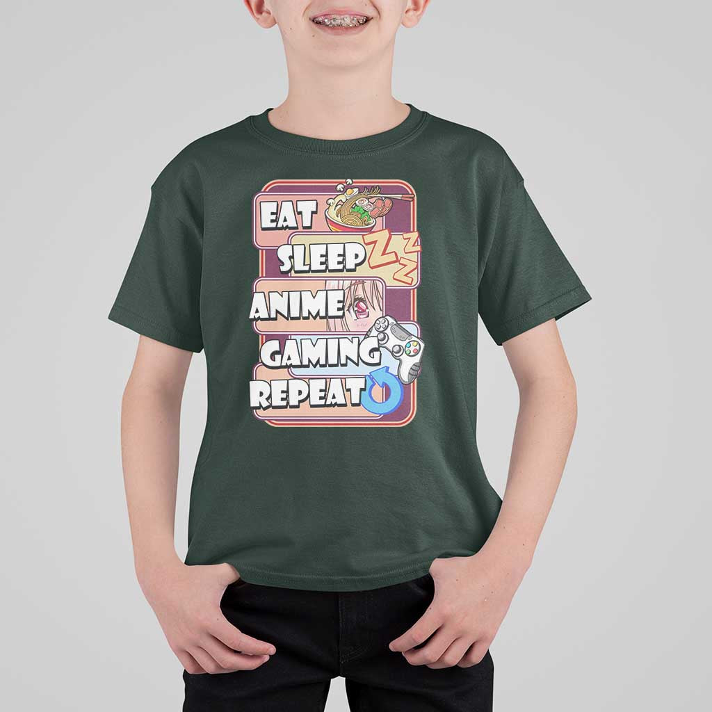 Eat Sleep Anime Gaming Repeat T Shirt For Kid Kawaii Otaku Manga Ramen Lover - Wonder Print Shop