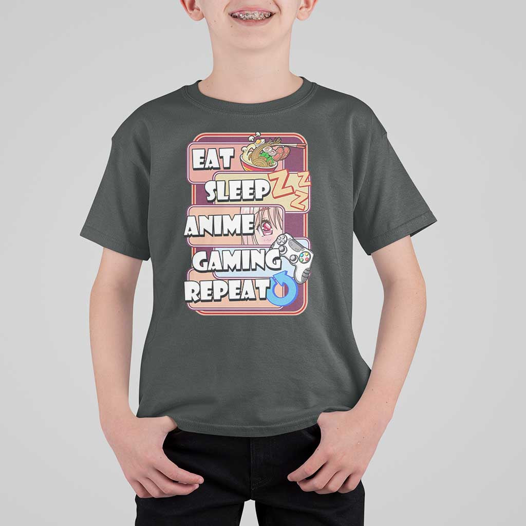 Eat Sleep Anime Gaming Repeat T Shirt For Kid Kawaii Otaku Manga Ramen Lover - Wonder Print Shop