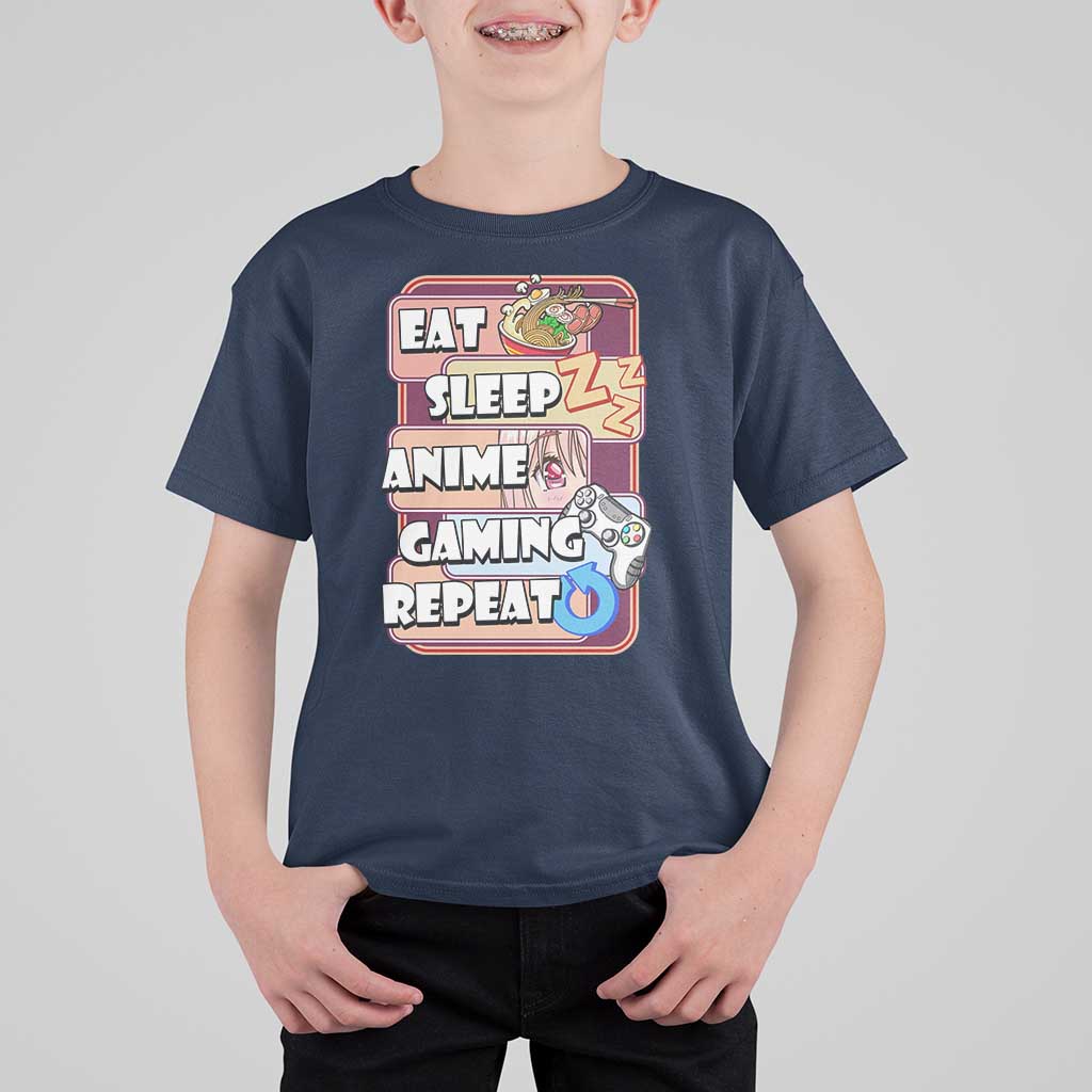 Eat Sleep Anime Gaming Repeat T Shirt For Kid Kawaii Otaku Manga Ramen Lover - Wonder Print Shop