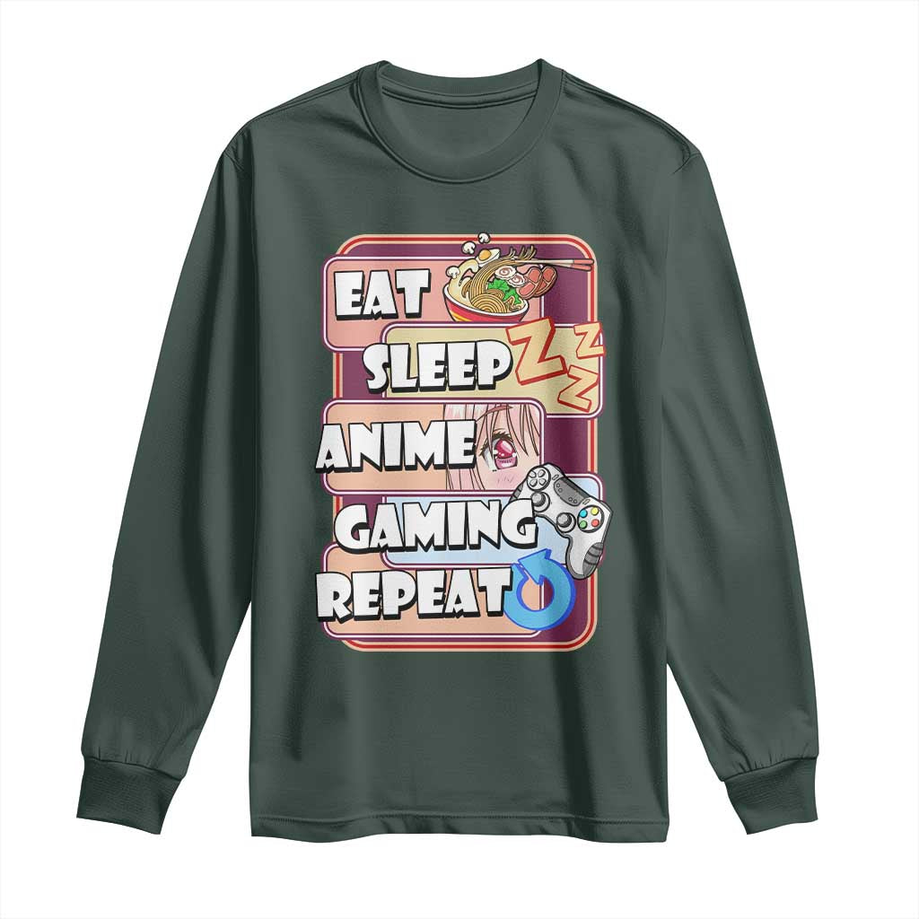 Eat Sleep Anime Gaming Repeat Long Sleeve Shirt Kawaii Otaku Manga Ramen Lover
