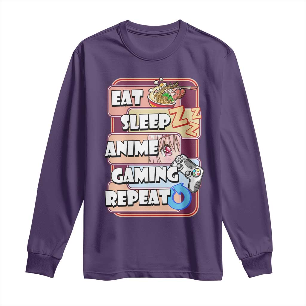 Eat Sleep Anime Gaming Repeat Long Sleeve Shirt Kawaii Otaku Manga Ramen Lover