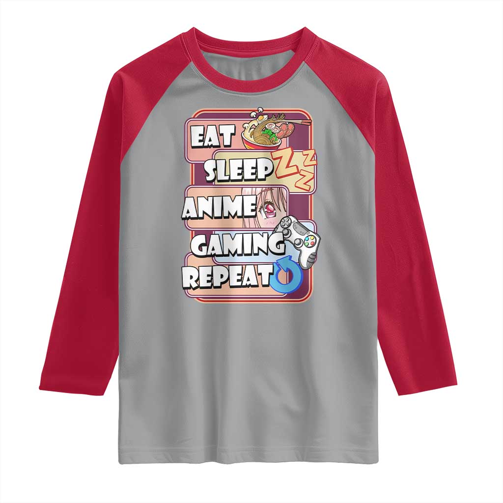 Eat Sleep Anime Gaming Repeat Raglan Shirt Kawaii Otaku Manga Ramen Lover
