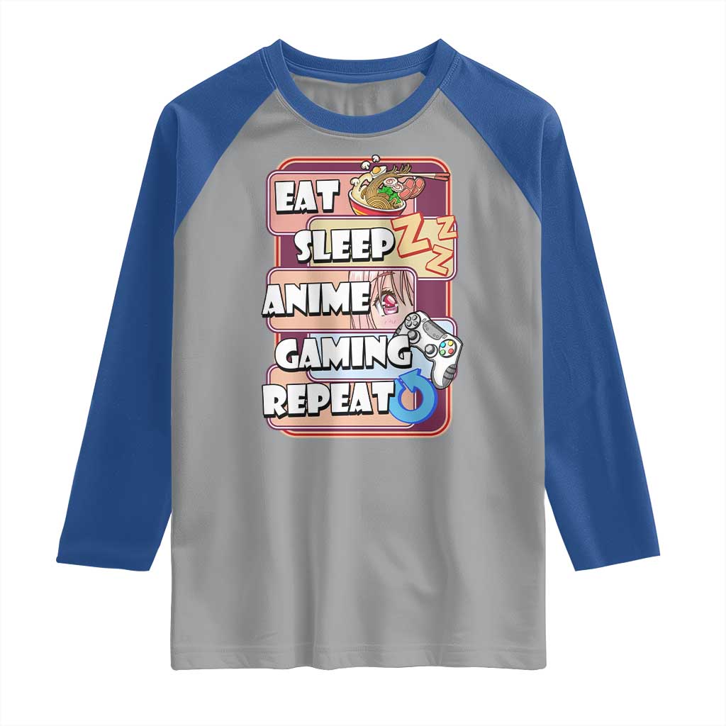 Eat Sleep Anime Gaming Repeat Raglan Shirt Kawaii Otaku Manga Ramen Lover