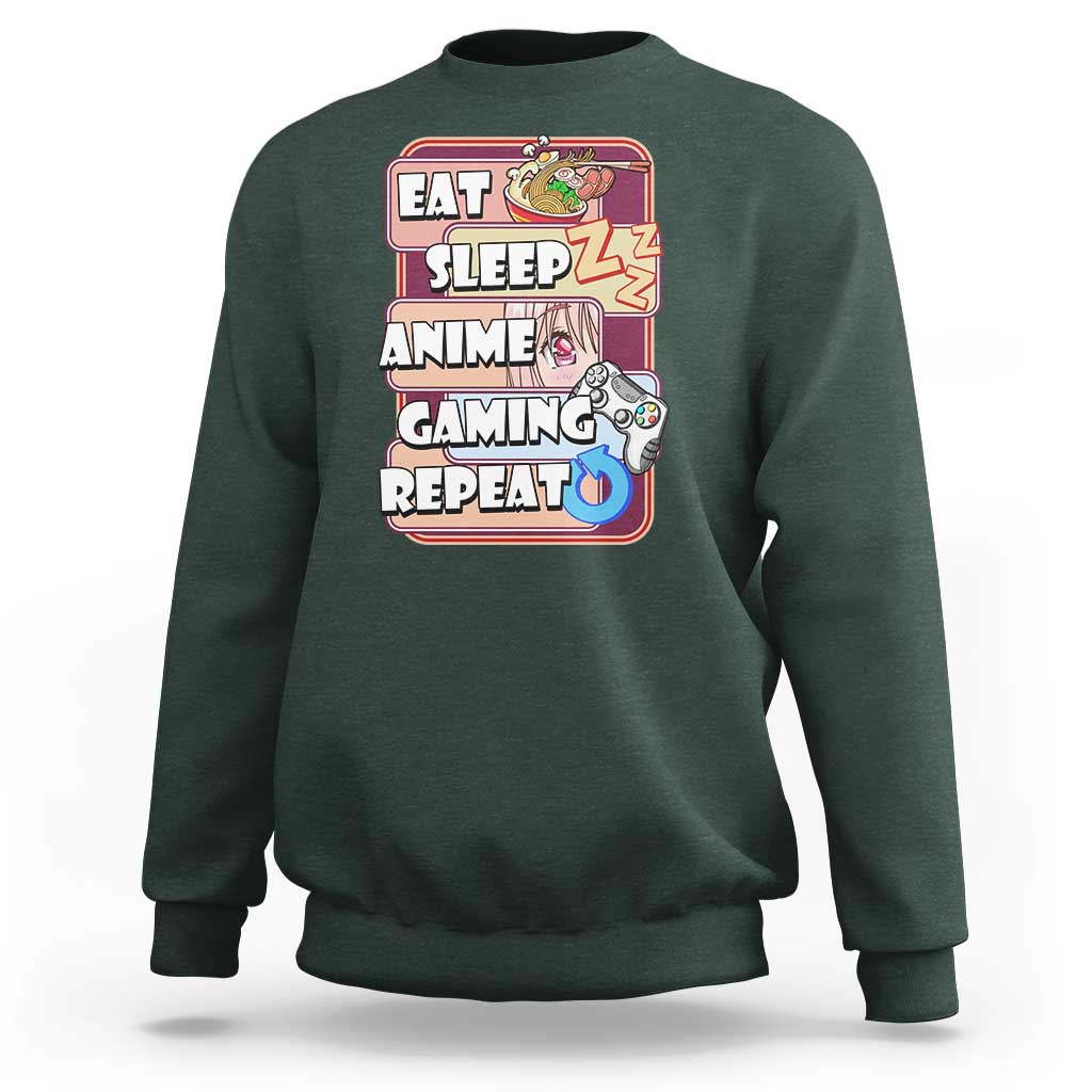 Eat Sleep Anime Gaming Repeat Sweatshirt Kawaii Otaku Manga Ramen Lover - Wonder Print Shop