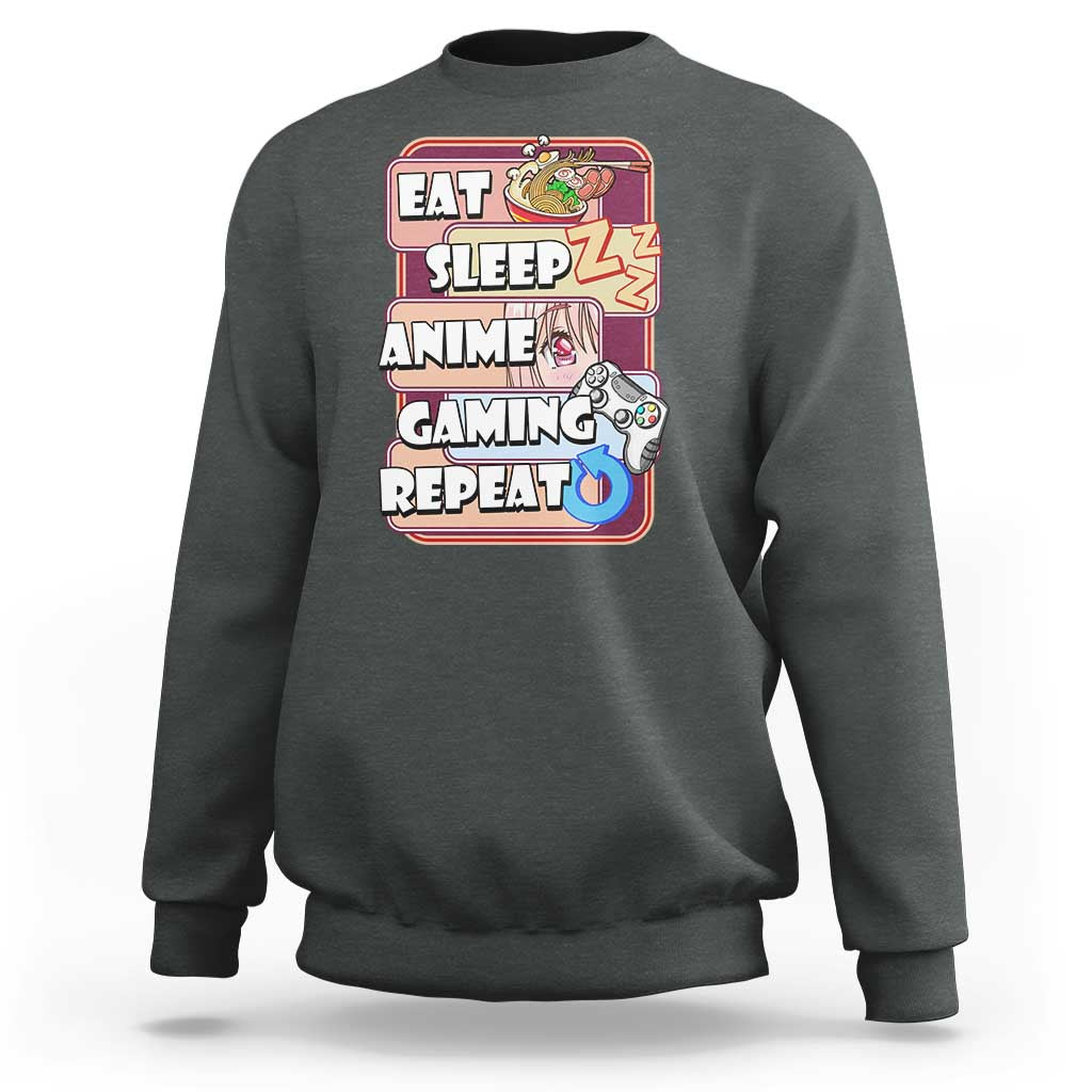 Eat Sleep Anime Gaming Repeat Sweatshirt Kawaii Otaku Manga Ramen Lover - Wonder Print Shop