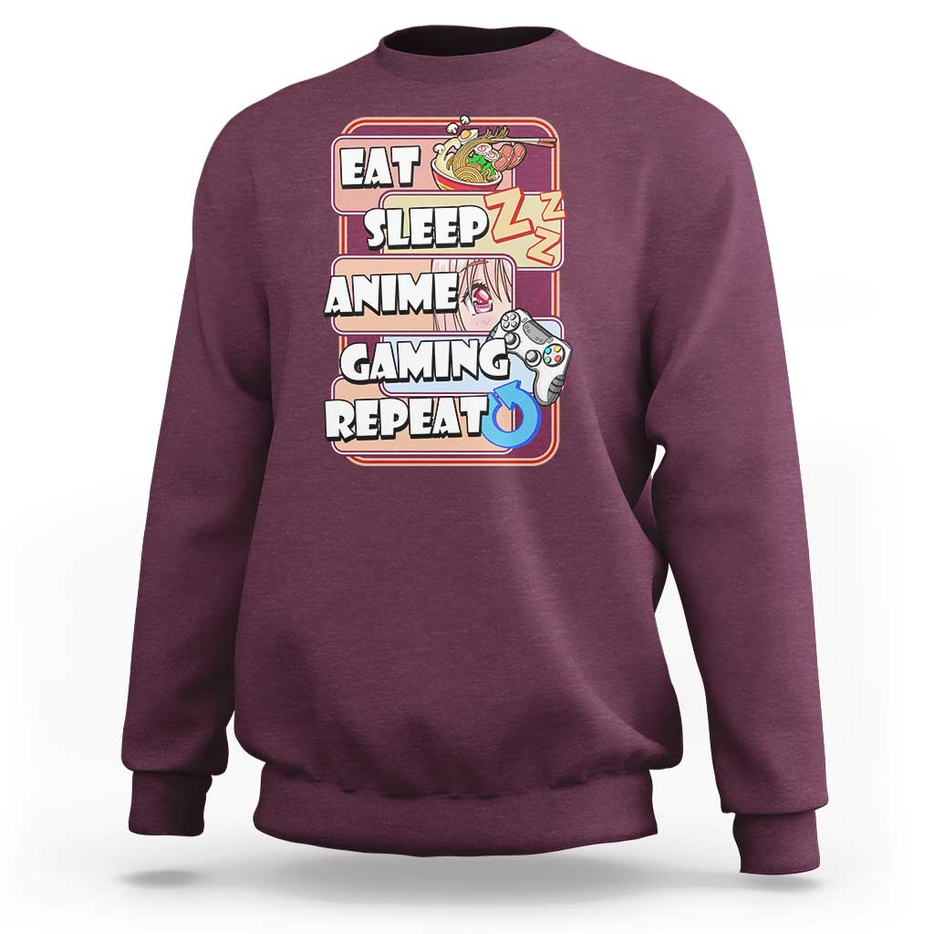 Eat Sleep Anime Gaming Repeat Sweatshirt Kawaii Otaku Manga Ramen Lover - Wonder Print Shop