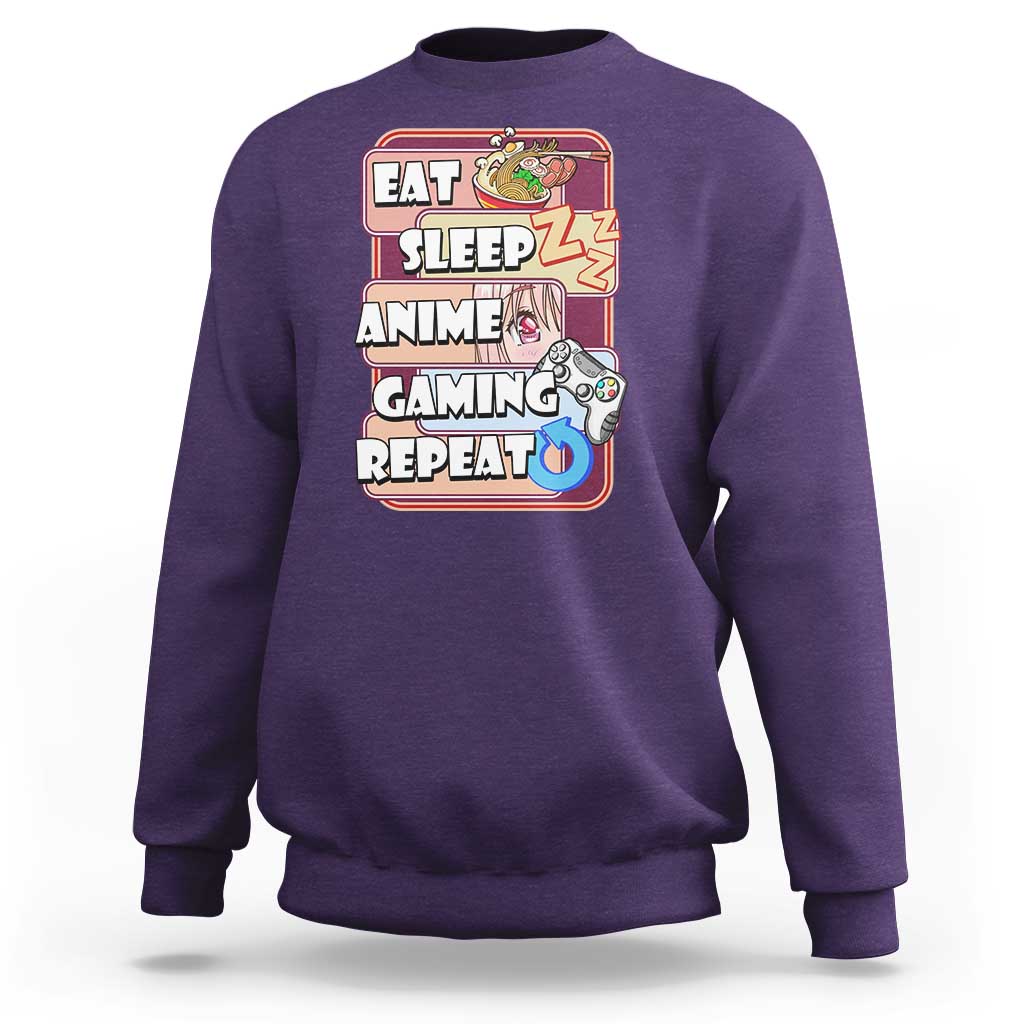 Eat Sleep Anime Gaming Repeat Sweatshirt Kawaii Otaku Manga Ramen Lover - Wonder Print Shop
