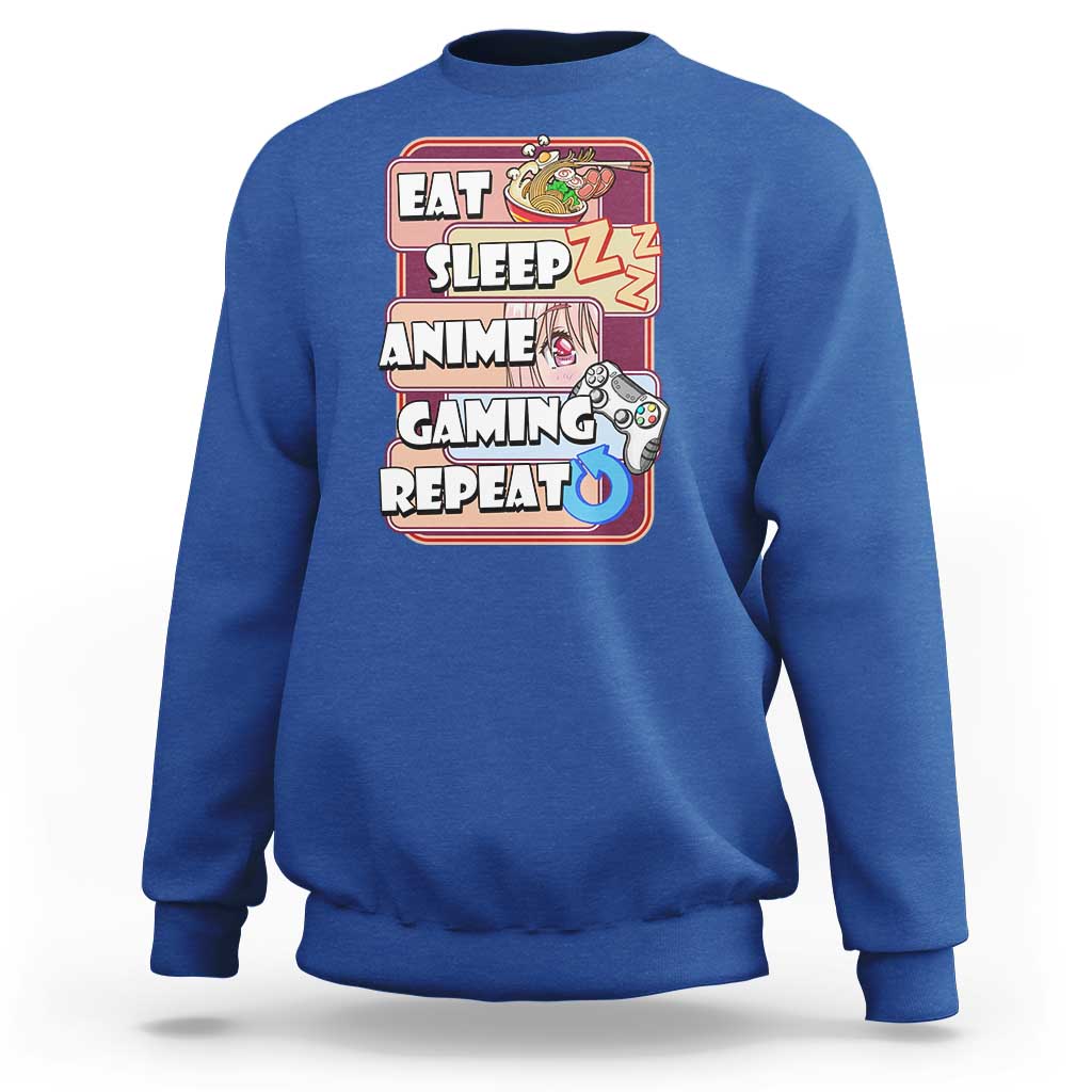 Eat Sleep Anime Gaming Repeat Sweatshirt Kawaii Otaku Manga Ramen Lover - Wonder Print Shop
