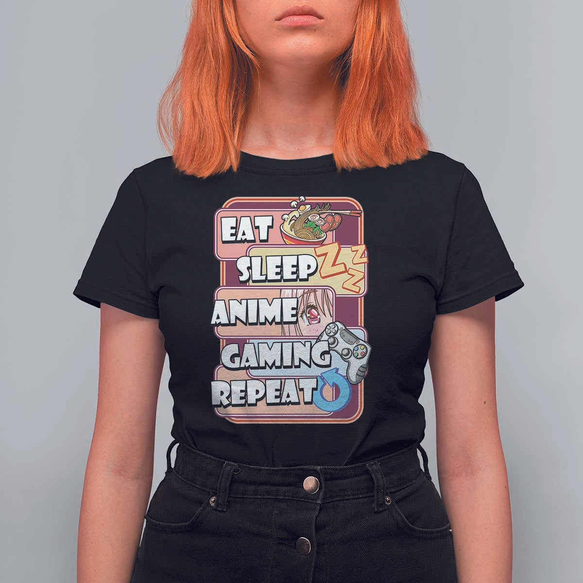 Eat Sleep Anime Gaming Repeat T Shirt For Women Kawaii Otaku Manga Ramen Lover - Wonder Print Shop
