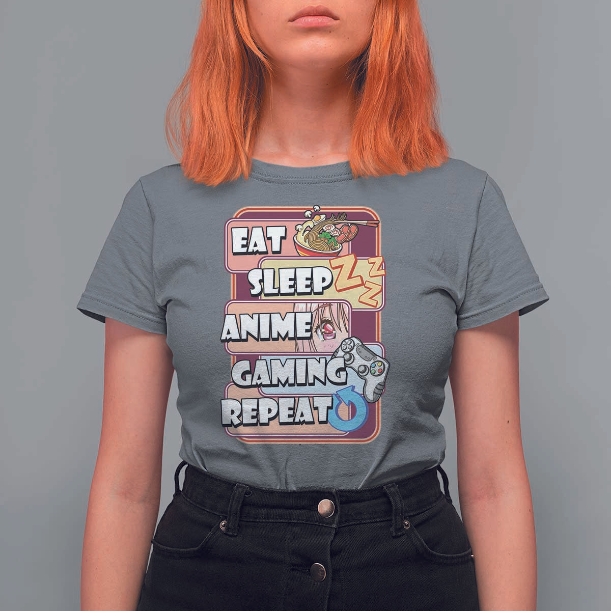 Eat Sleep Anime Gaming Repeat T Shirt For Women Kawaii Otaku Manga Ramen Lover - Wonder Print Shop