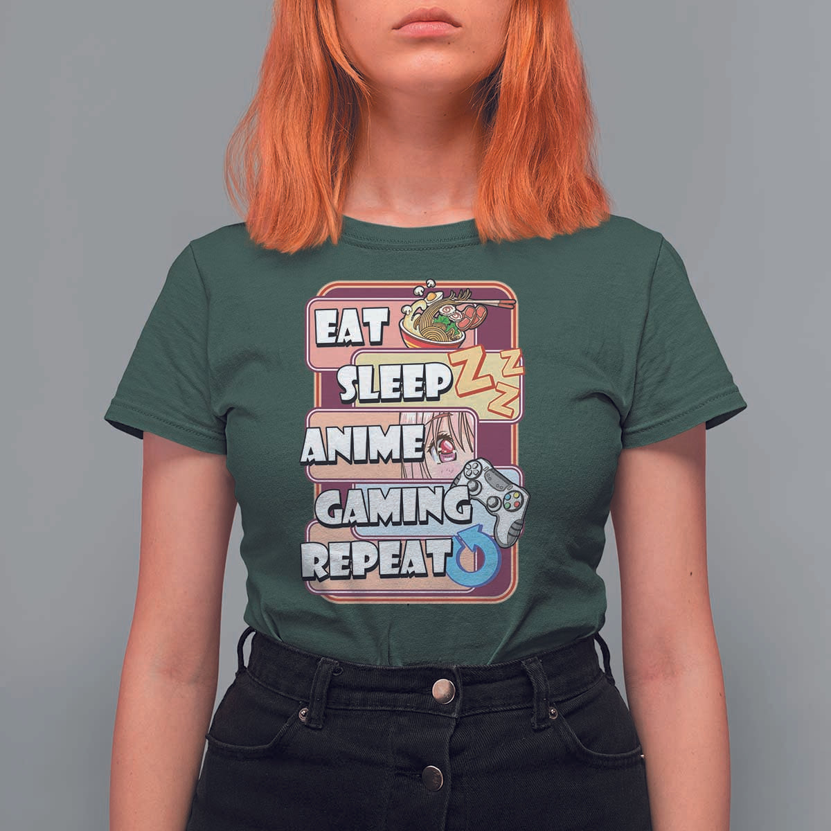 Eat Sleep Anime Gaming Repeat T Shirt For Women Kawaii Otaku Manga Ramen Lover - Wonder Print Shop