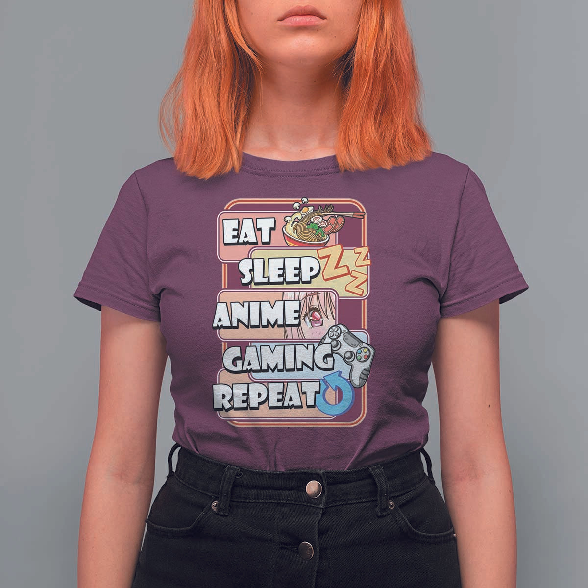 Eat Sleep Anime Gaming Repeat T Shirt For Women Kawaii Otaku Manga Ramen Lover - Wonder Print Shop