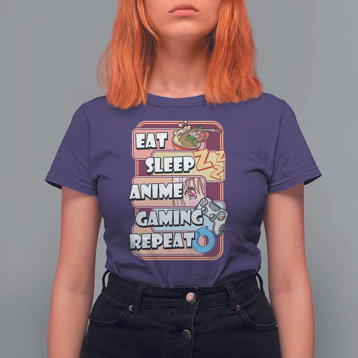 Eat Sleep Anime Gaming Repeat T Shirt For Women Kawaii Otaku Manga Ramen Lover - Wonder Print Shop