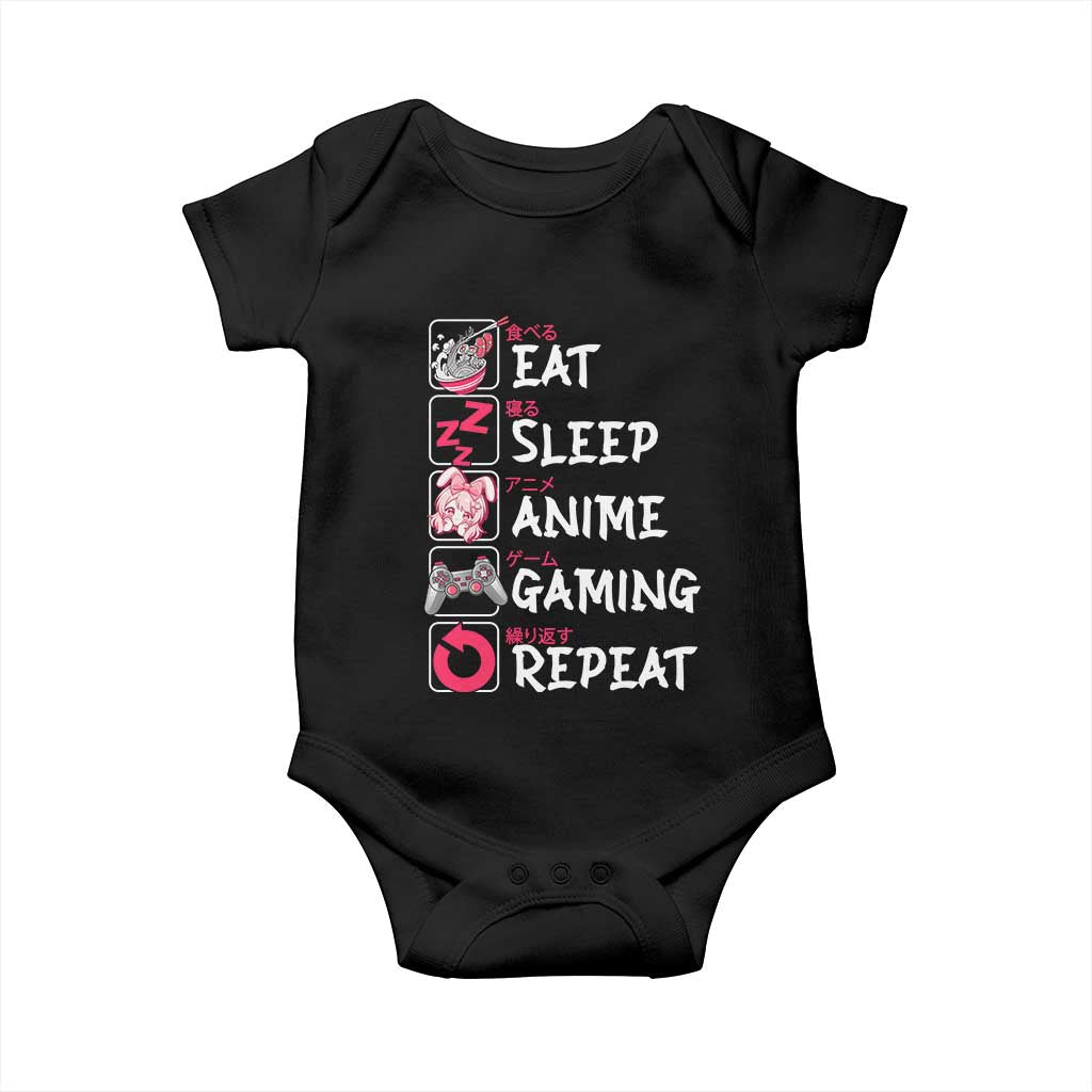 Eat Sleep Anime Gaming Repeat Baby Onesie Otaku Gamer Manga Lover Japanese Pop Culture