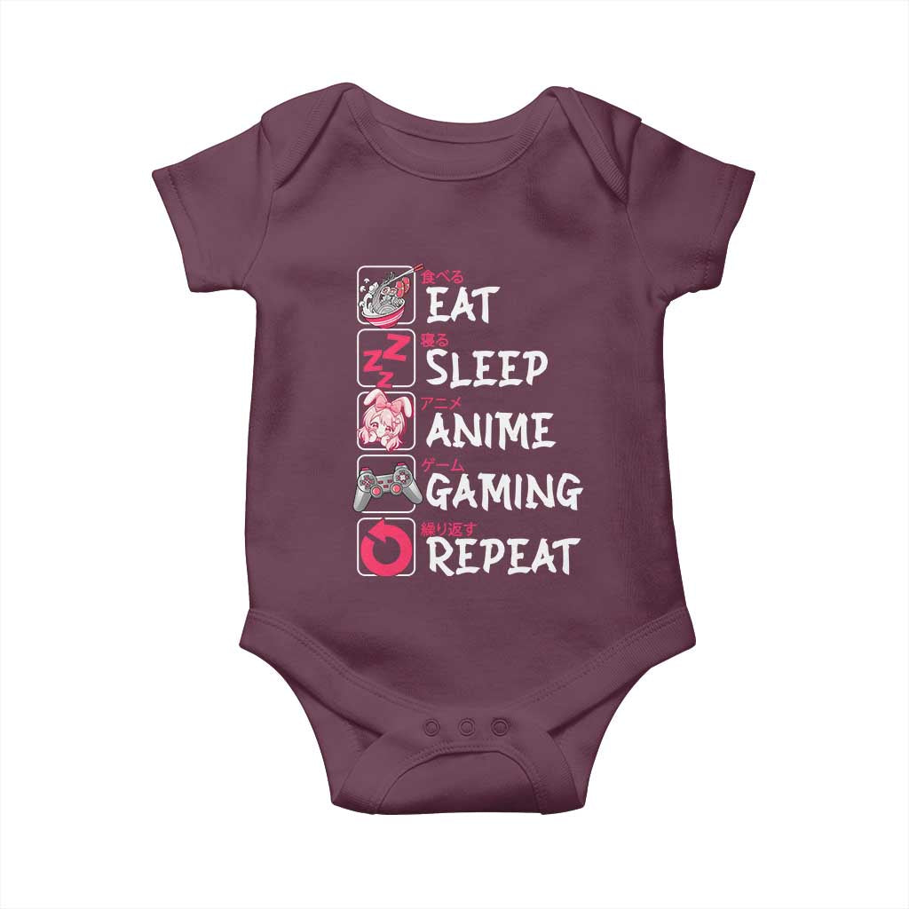 Eat Sleep Anime Gaming Repeat Baby Onesie Otaku Gamer Manga Lover Japanese Pop Culture