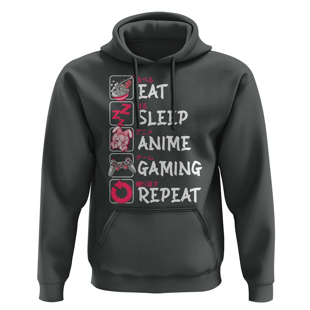 Eat Sleep Anime Gaming Repeat Hoodie Otaku Gamer Manga Lover Japanese Pop Culture