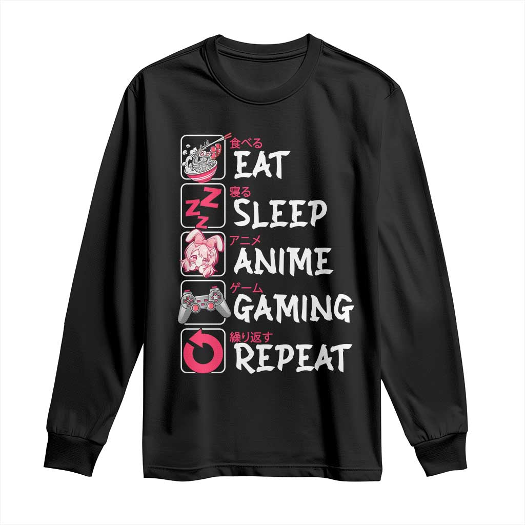 Eat Sleep Anime Gaming Repeat Long Sleeve Shirt Otaku Gamer Manga Lover Japanese Pop Culture