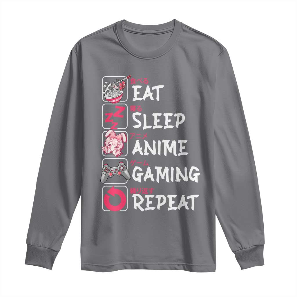 Eat Sleep Anime Gaming Repeat Long Sleeve Shirt Otaku Gamer Manga Lover Japanese Pop Culture