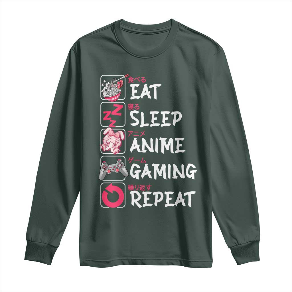 Eat Sleep Anime Gaming Repeat Long Sleeve Shirt Otaku Gamer Manga Lover Japanese Pop Culture