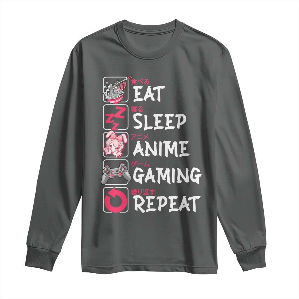 Eat Sleep Anime Gaming Repeat Long Sleeve Shirt Otaku Gamer Manga Lover Japanese Pop Culture