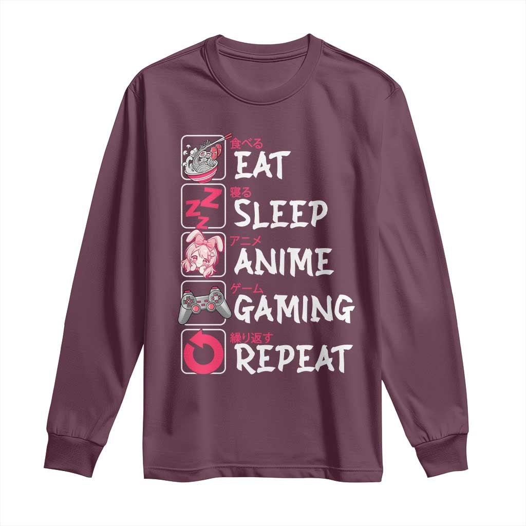 Eat Sleep Anime Gaming Repeat Long Sleeve Shirt Otaku Gamer Manga Lover Japanese Pop Culture
