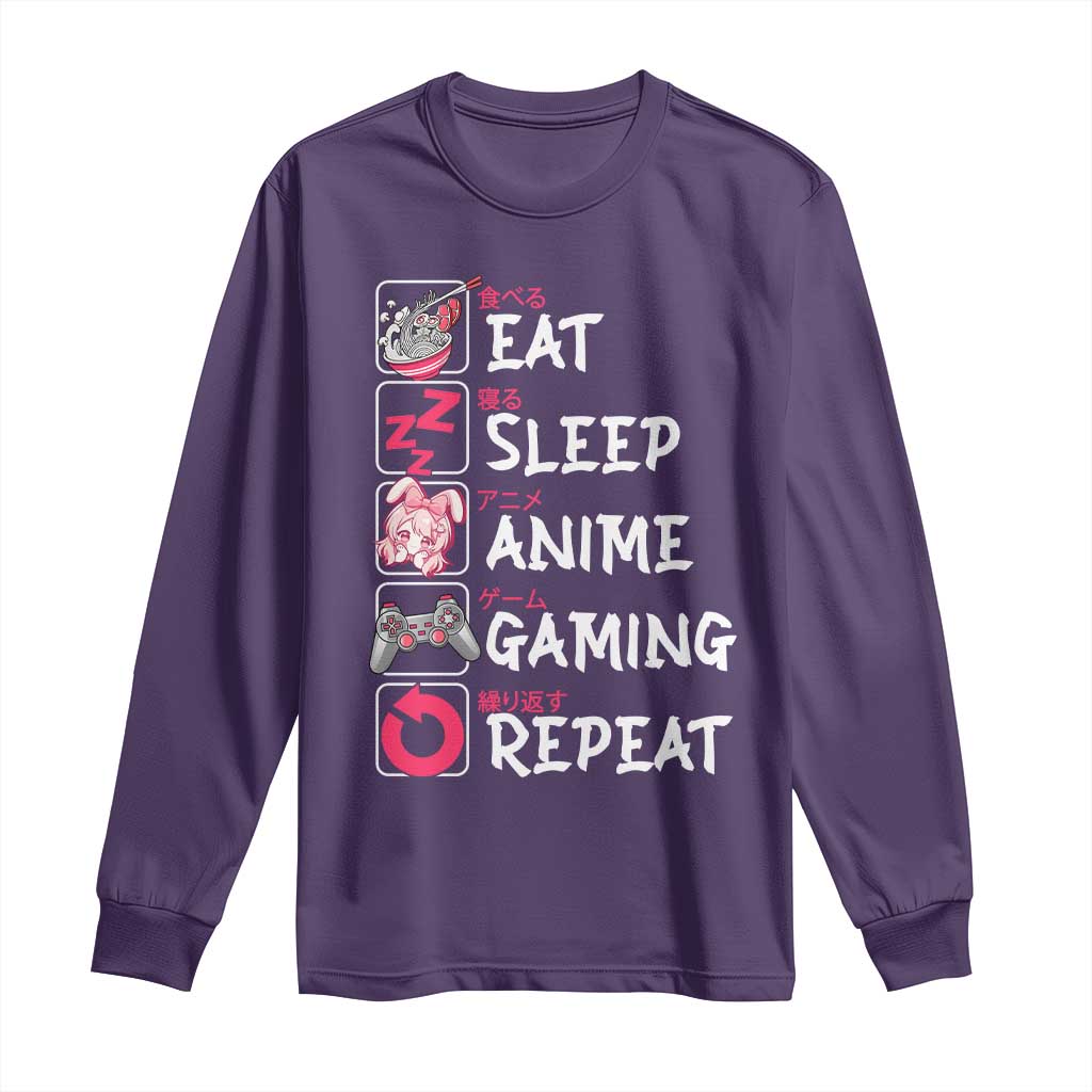 Eat Sleep Anime Gaming Repeat Long Sleeve Shirt Otaku Gamer Manga Lover Japanese Pop Culture