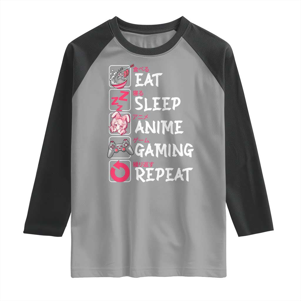 Eat Sleep Anime Gaming Repeat Raglan Shirt Otaku Gamer Manga Lover Japanese Pop Culture