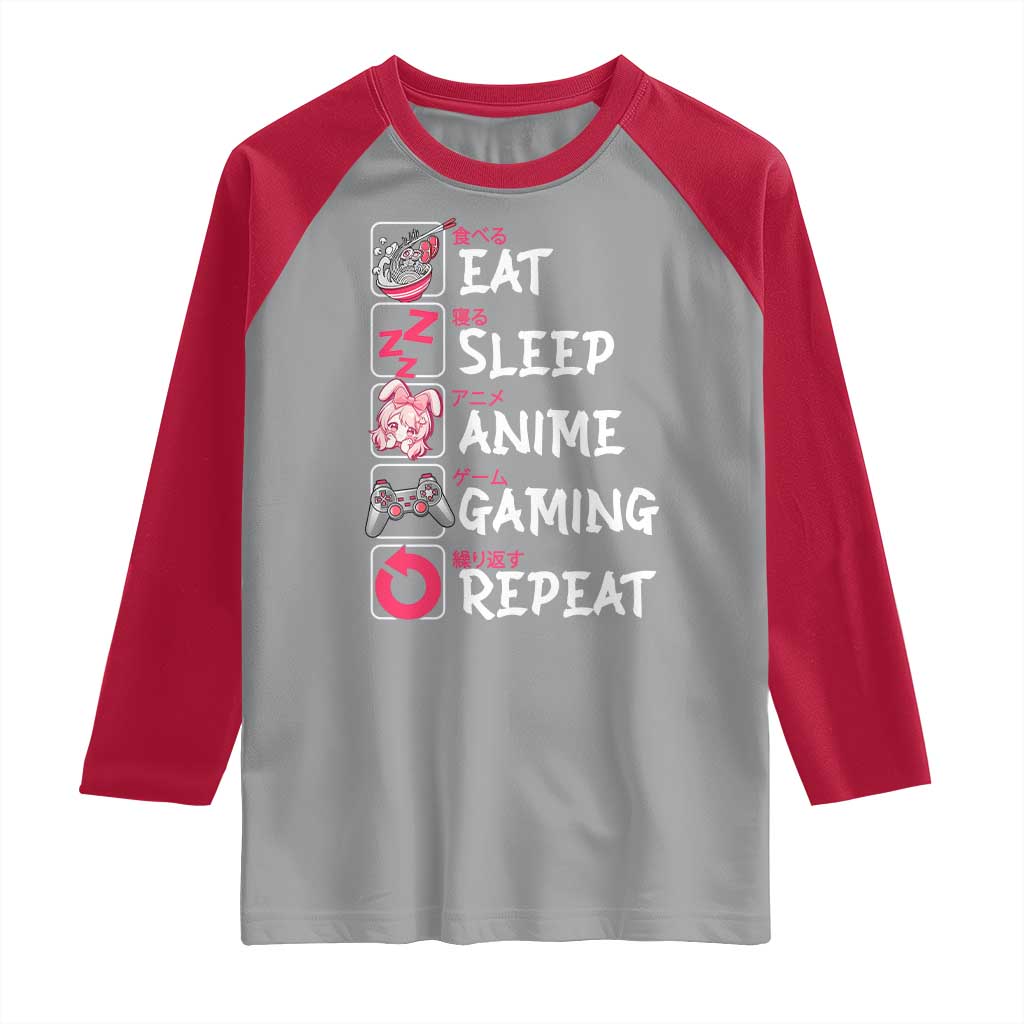 Eat Sleep Anime Gaming Repeat Raglan Shirt Otaku Gamer Manga Lover Japanese Pop Culture