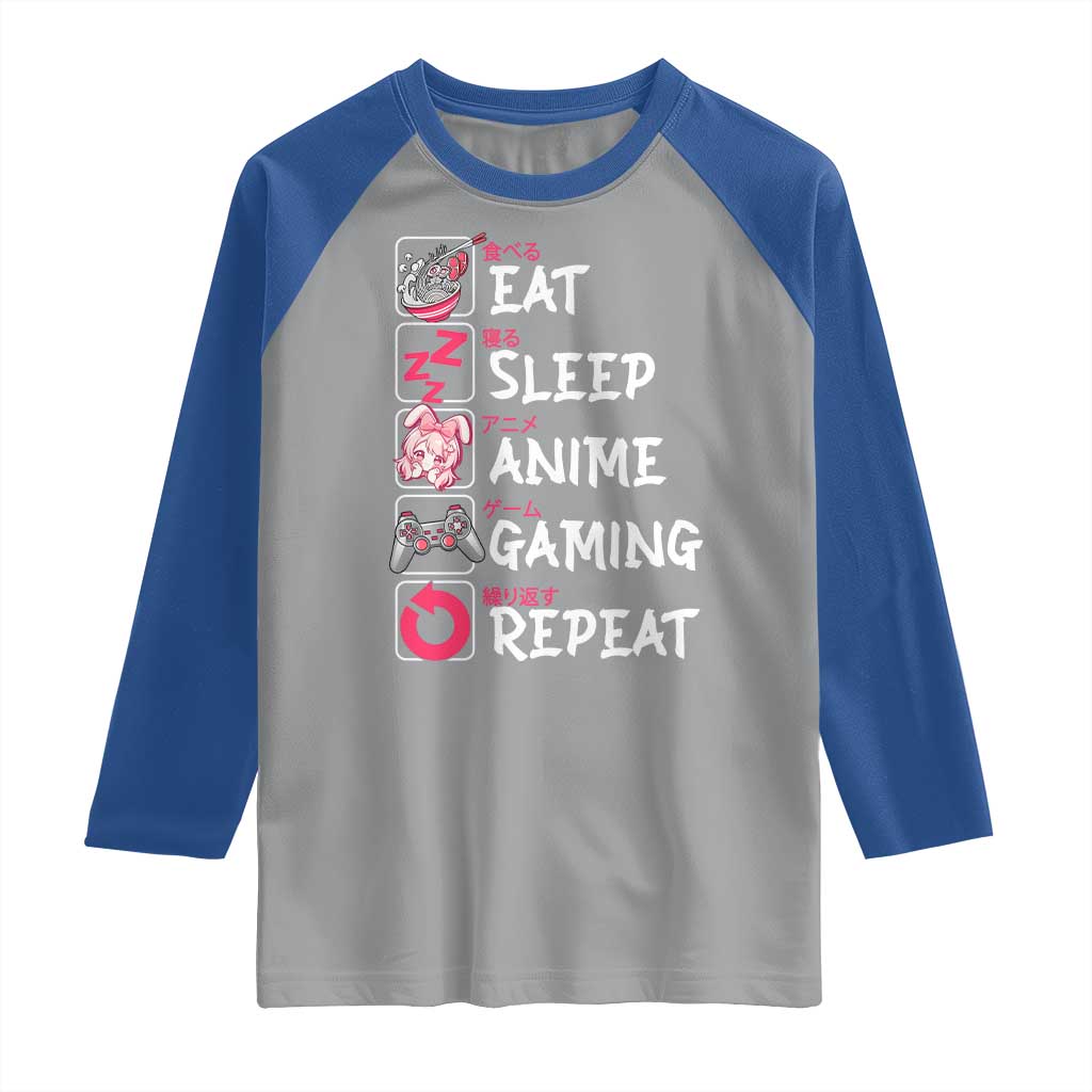 Eat Sleep Anime Gaming Repeat Raglan Shirt Otaku Gamer Manga Lover Japanese Pop Culture
