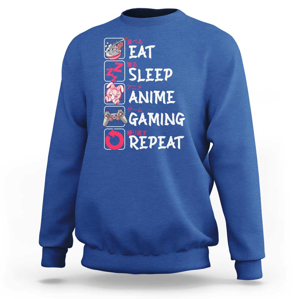 Eat Sleep Anime Gaming Repeat Sweatshirt Otaku Gamer Manga Lover Japanese Pop Culture - Wonder Print Shop