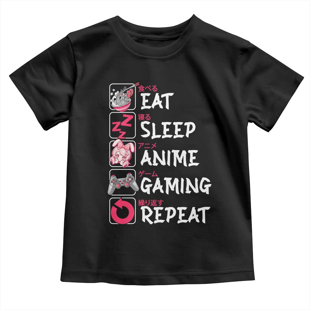 Eat Sleep Anime Gaming Repeat Toddler T Shirt Otaku Gamer Manga Lover Japanese Pop Culture