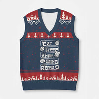 Eat Sleep Anime Gaming Repeat V-Neck Knit Sweater Vest Otaku Gamer Manga Lover - Wonder Print Shop
