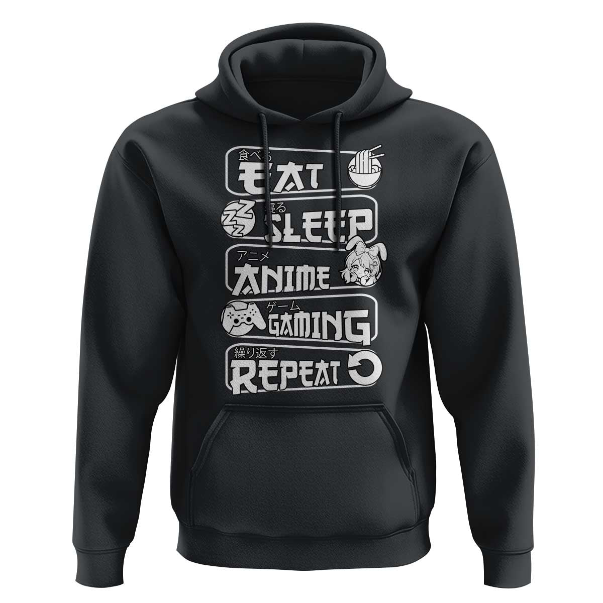 Eat Sleep Anime Gaming Repeat Hoodie Otaku Gamer Manga Lover