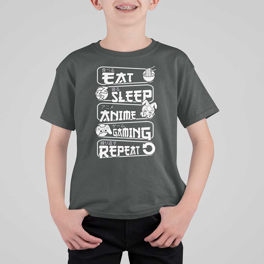 Eat Sleep Anime Gaming Repeat T Shirt For Kid Otaku Gamer Manga Lover - Wonder Print Shop