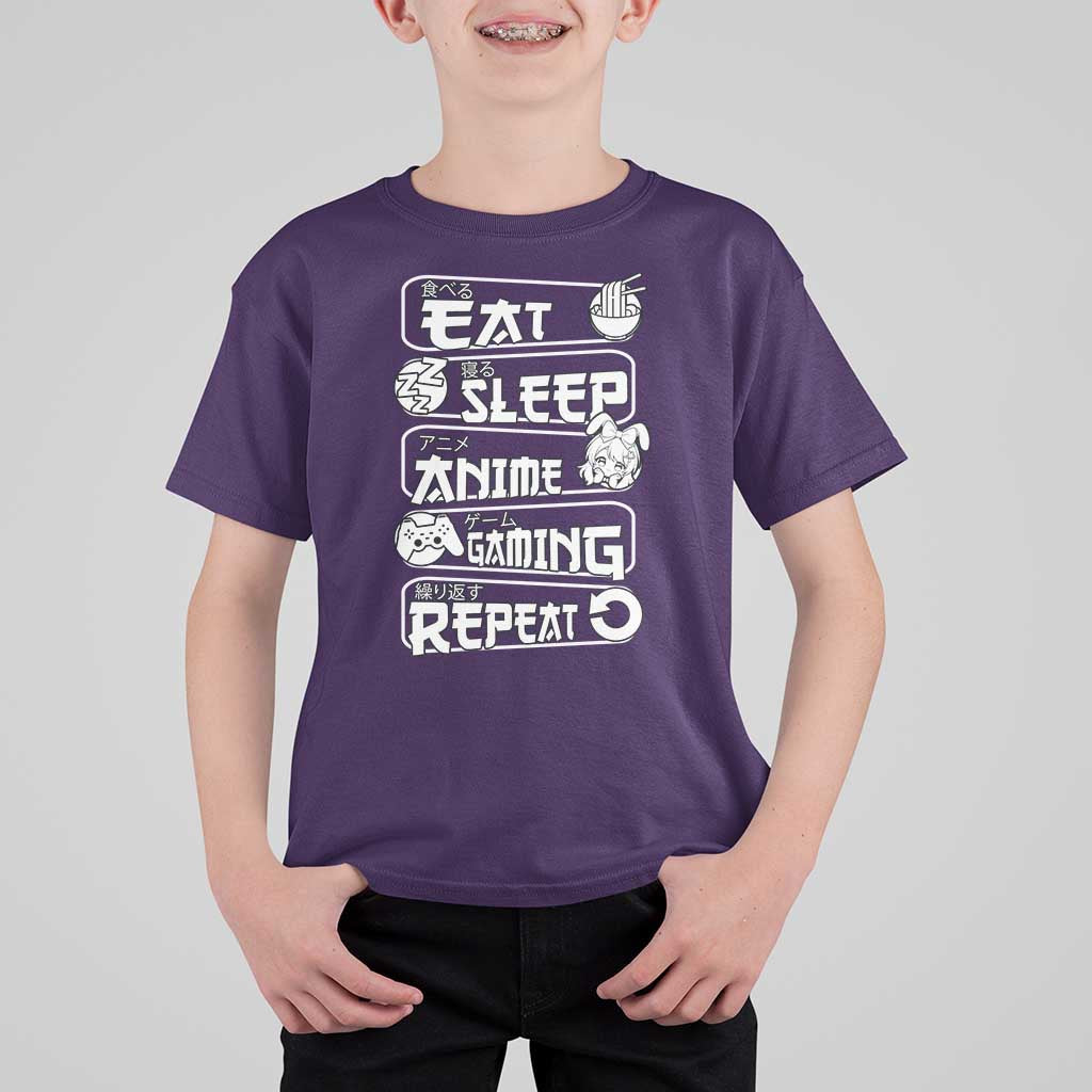 Eat Sleep Anime Gaming Repeat T Shirt For Kid Otaku Gamer Manga Lover - Wonder Print Shop