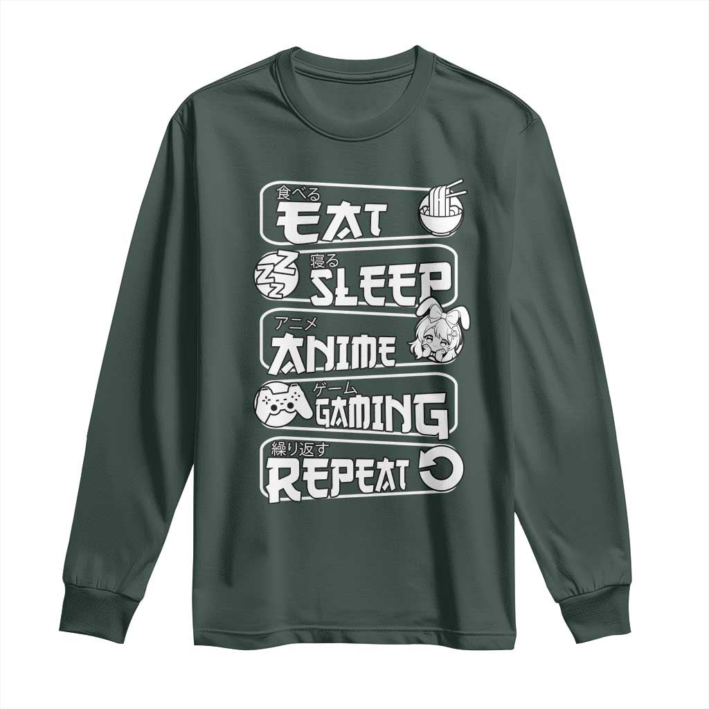 Eat Sleep Anime Gaming Repeat Long Sleeve Shirt Otaku Gamer Manga Lover