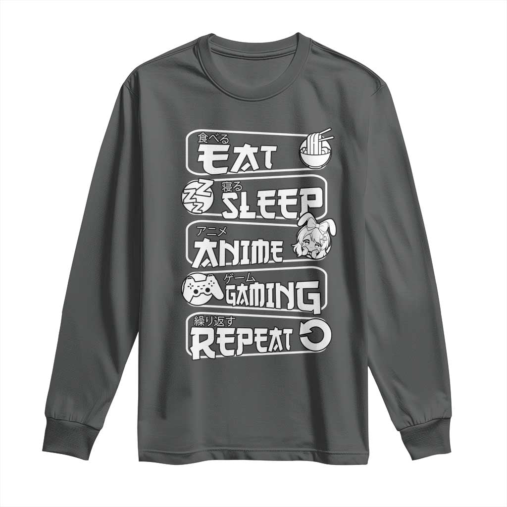 Eat Sleep Anime Gaming Repeat Long Sleeve Shirt Otaku Gamer Manga Lover