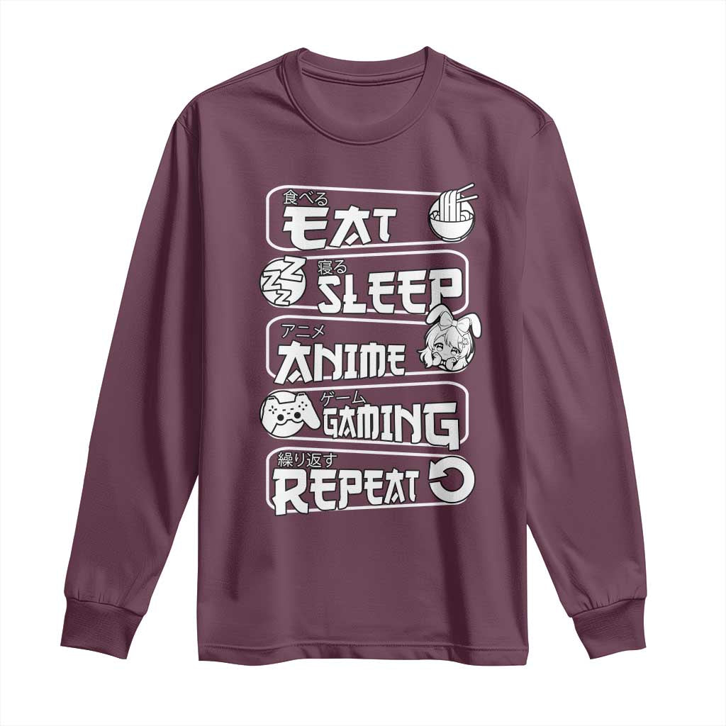 Eat Sleep Anime Gaming Repeat Long Sleeve Shirt Otaku Gamer Manga Lover