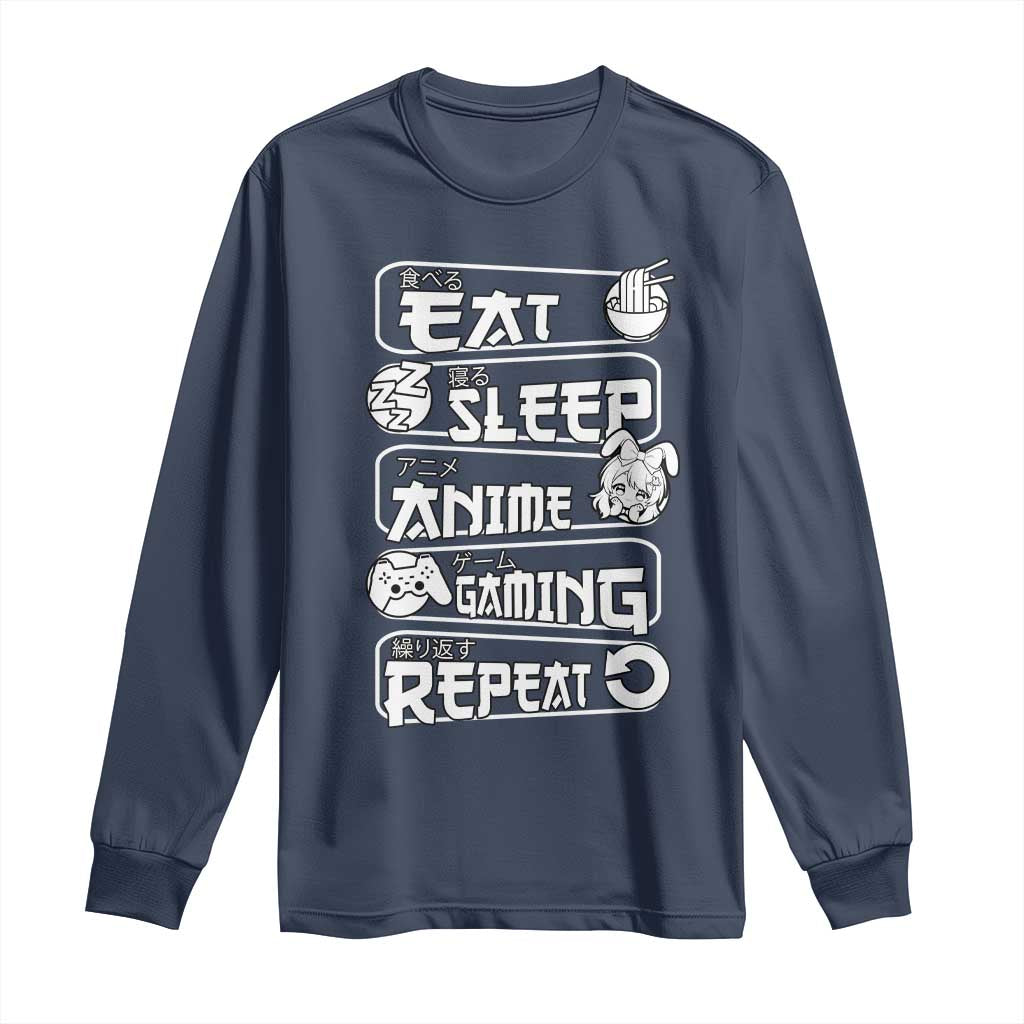 Eat Sleep Anime Gaming Repeat Long Sleeve Shirt Otaku Gamer Manga Lover