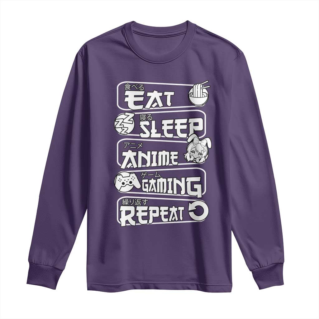 Eat Sleep Anime Gaming Repeat Long Sleeve Shirt Otaku Gamer Manga Lover