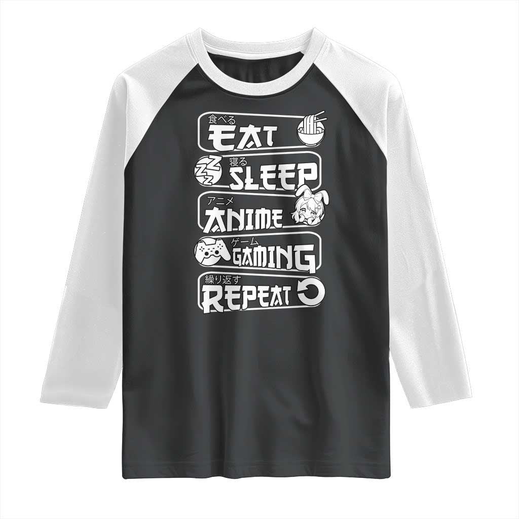 Eat Sleep Anime Gaming Repeat Raglan Shirt Otaku Gamer Manga Lover