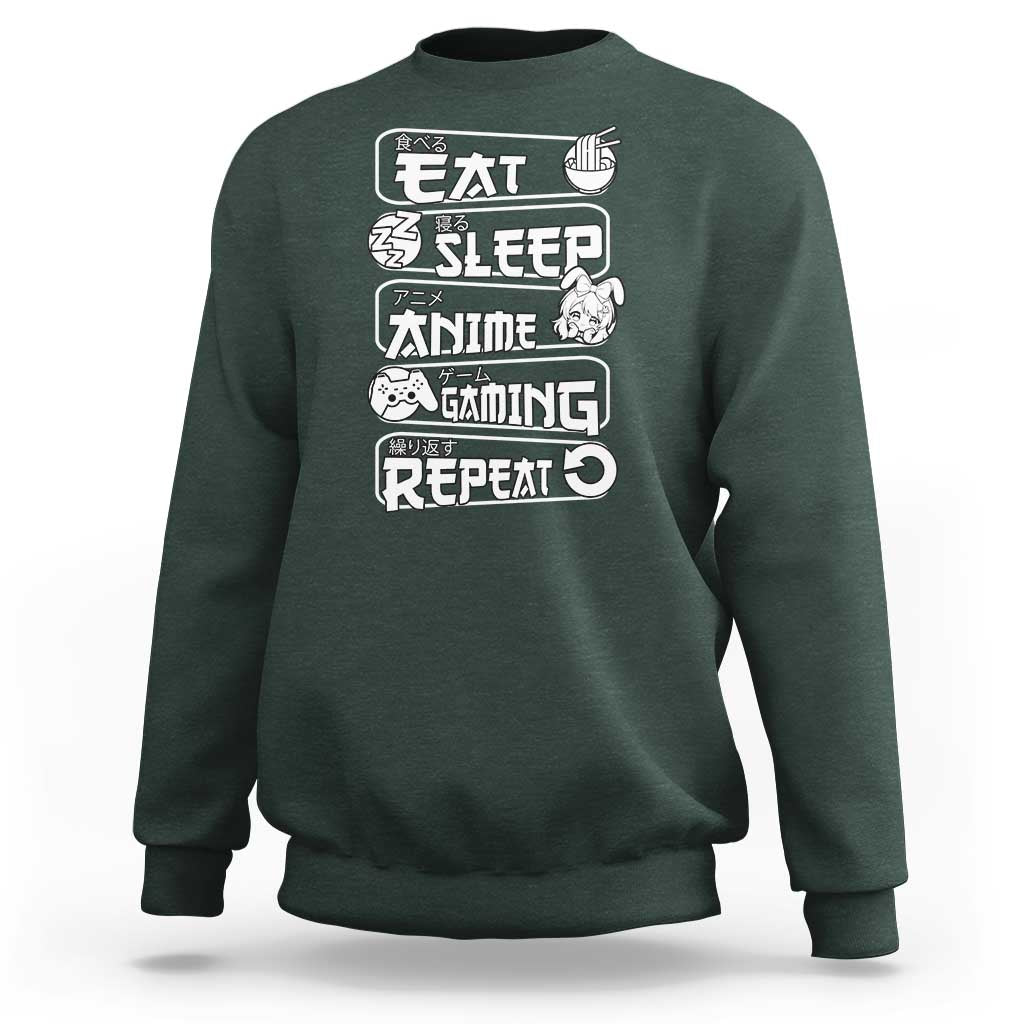 Eat Sleep Anime Gaming Repeat Sweatshirt Otaku Gamer Manga Lover - Wonder Print Shop