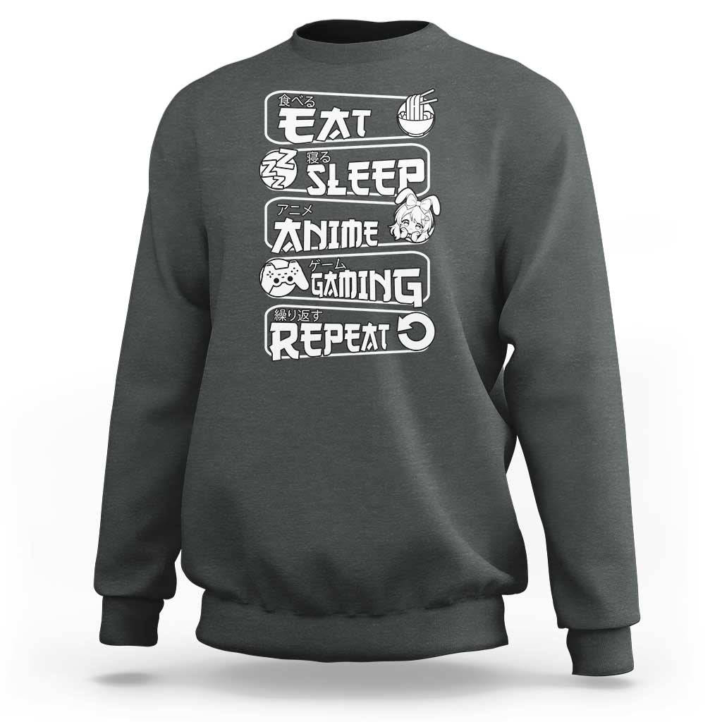 Eat Sleep Anime Gaming Repeat Sweatshirt Otaku Gamer Manga Lover - Wonder Print Shop