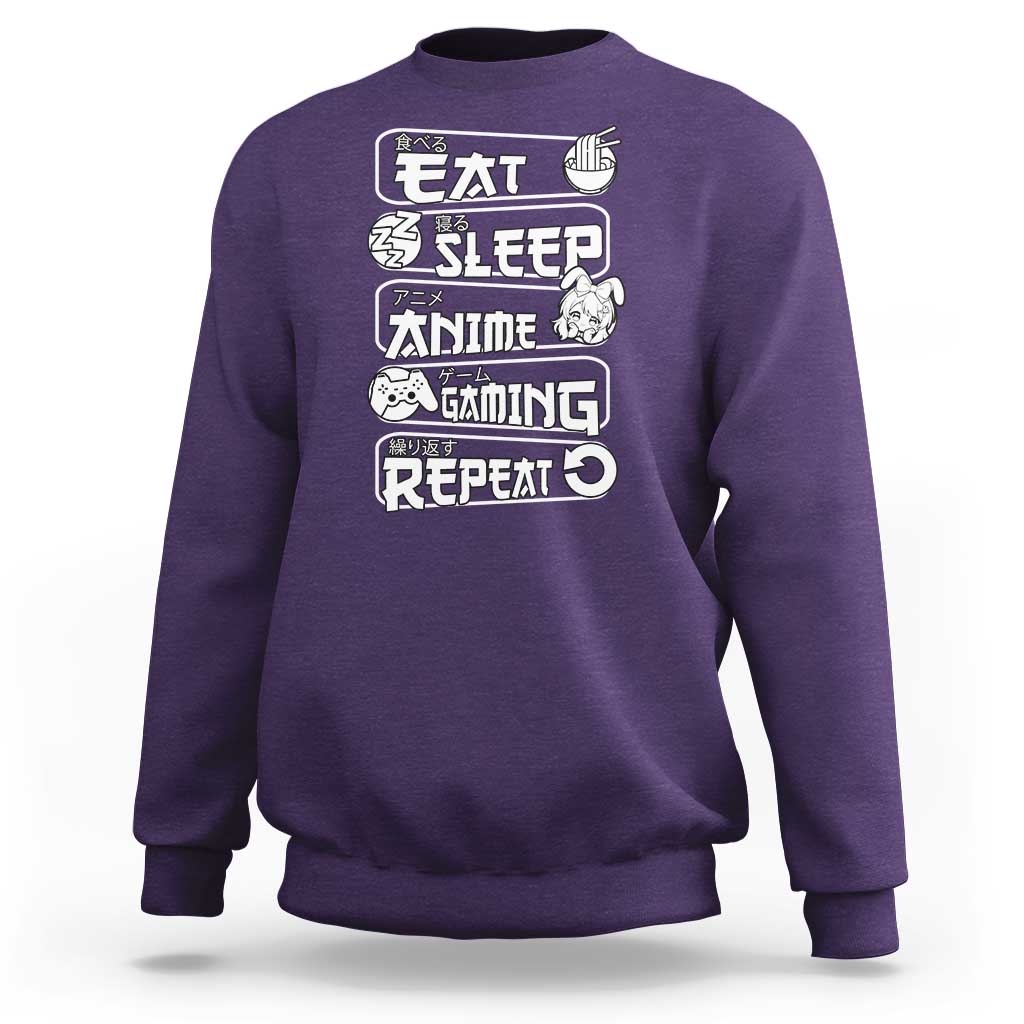 Eat Sleep Anime Gaming Repeat Sweatshirt Otaku Gamer Manga Lover - Wonder Print Shop