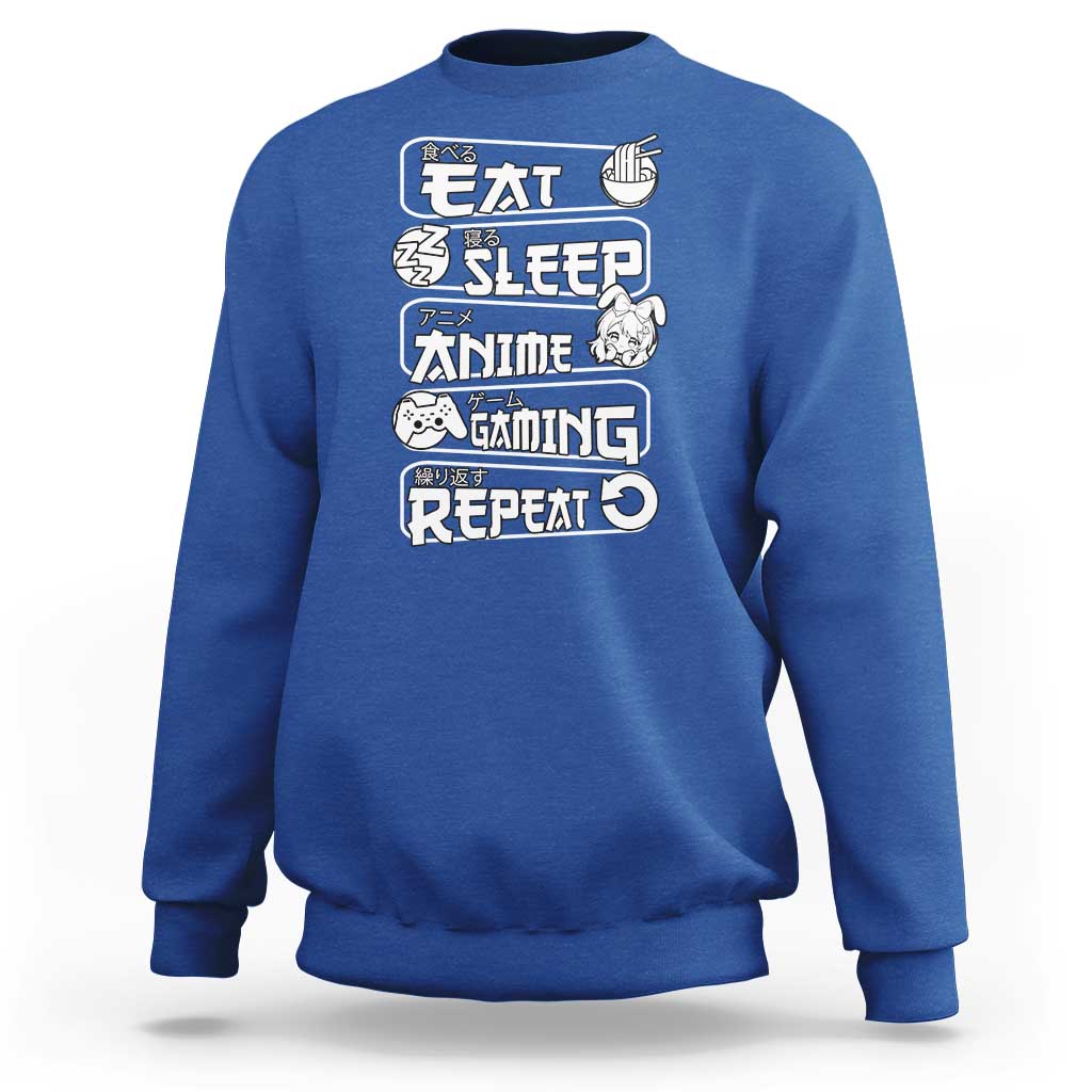 Eat Sleep Anime Gaming Repeat Sweatshirt Otaku Gamer Manga Lover - Wonder Print Shop