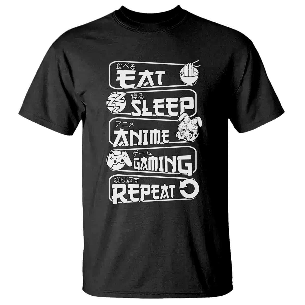 Eat Sleep Anime Gaming Repeat T Shirt Otaku Gamer Manga Lover - Wonder Print Shop