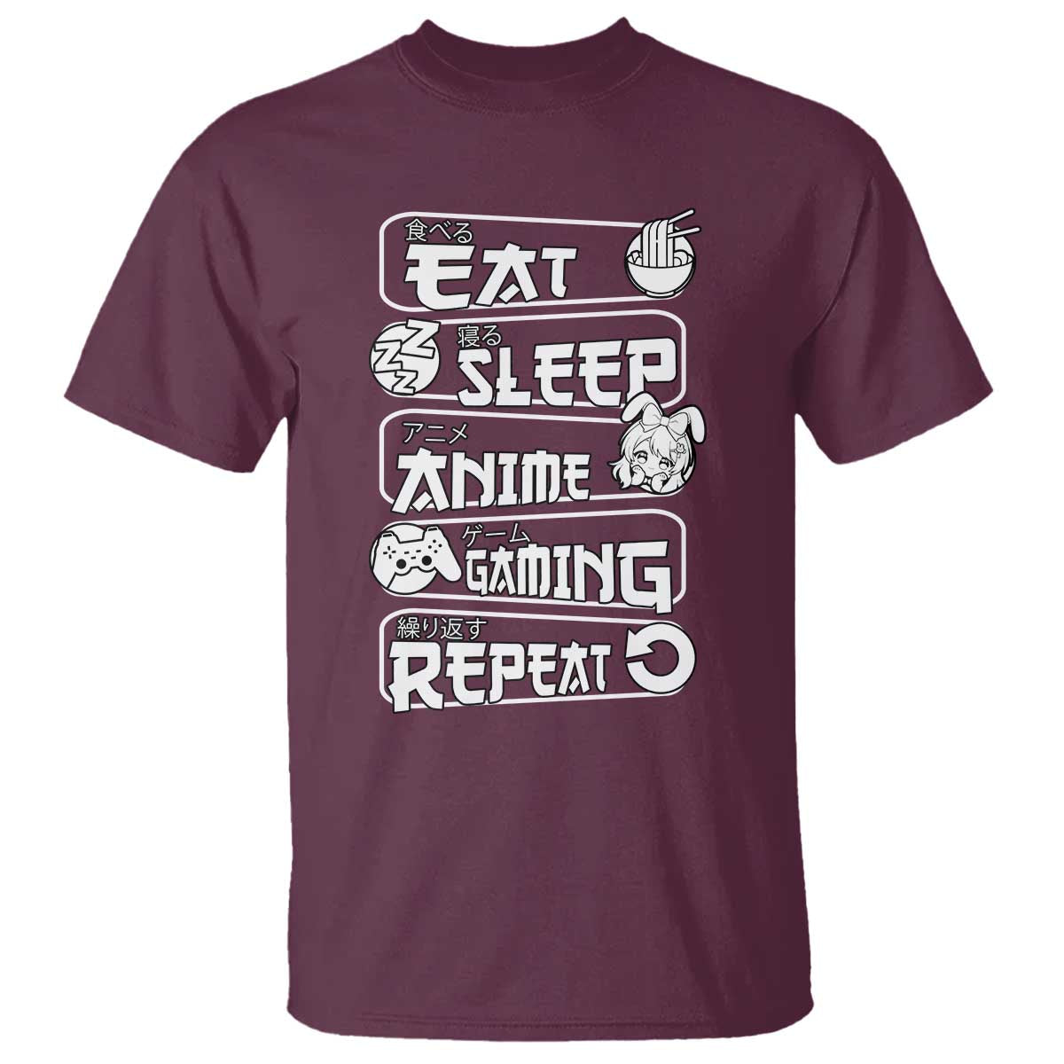Eat Sleep Anime Gaming Repeat T Shirt Otaku Gamer Manga Lover - Wonder Print Shop