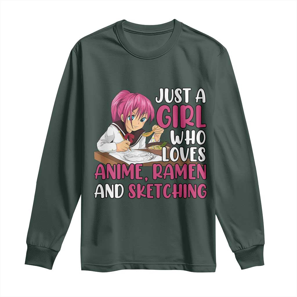 Just A Girl Who Loves Anime Ramen And Sketching Long Sleeve Shirt Japan Kawaii Otaku Manga Lover